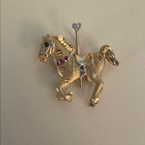 Gold Horse Brooch with Gem Accents